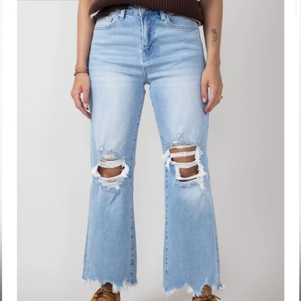 Mica High Rise 90's Vintage Distressed Crop Flare Jeans